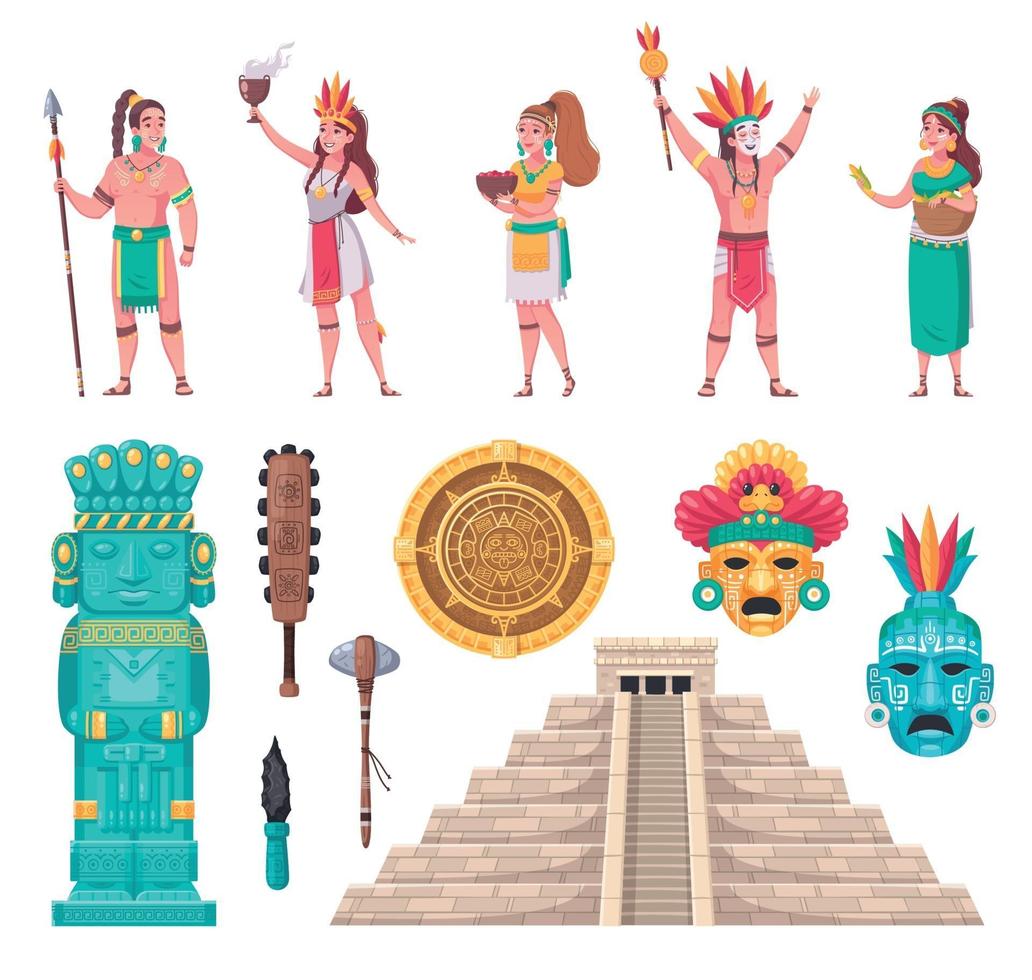 maya civilisation tecknad uppsättning vektor
