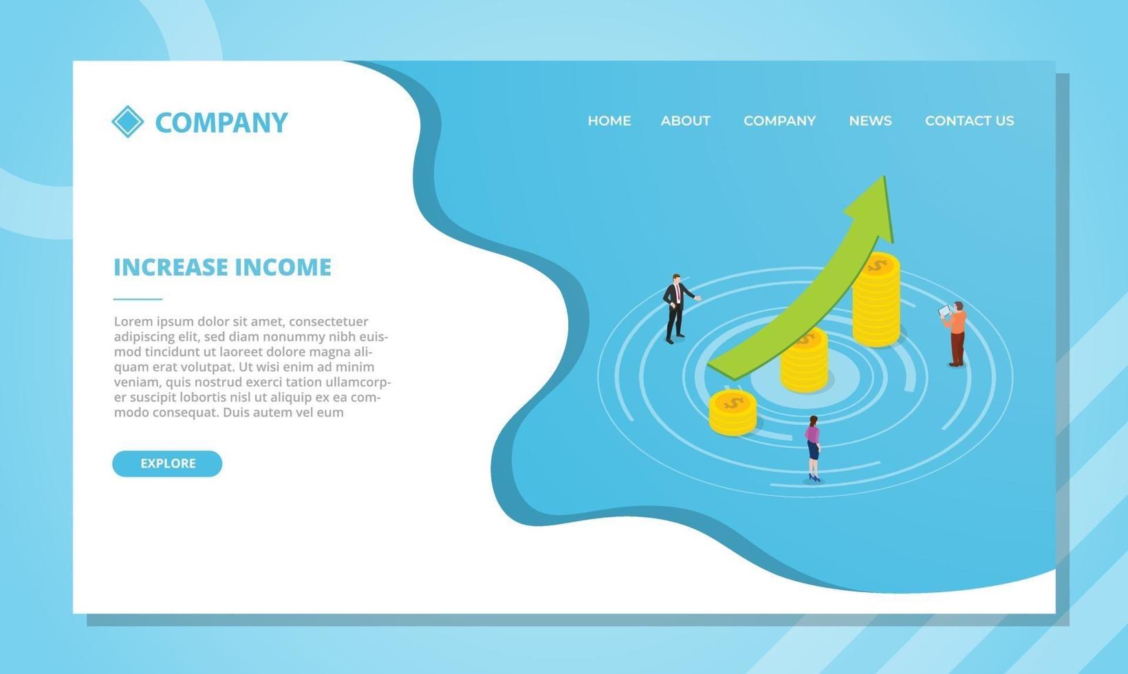 öka inkomstkonceptet för webbplatsmall eller landning vektor