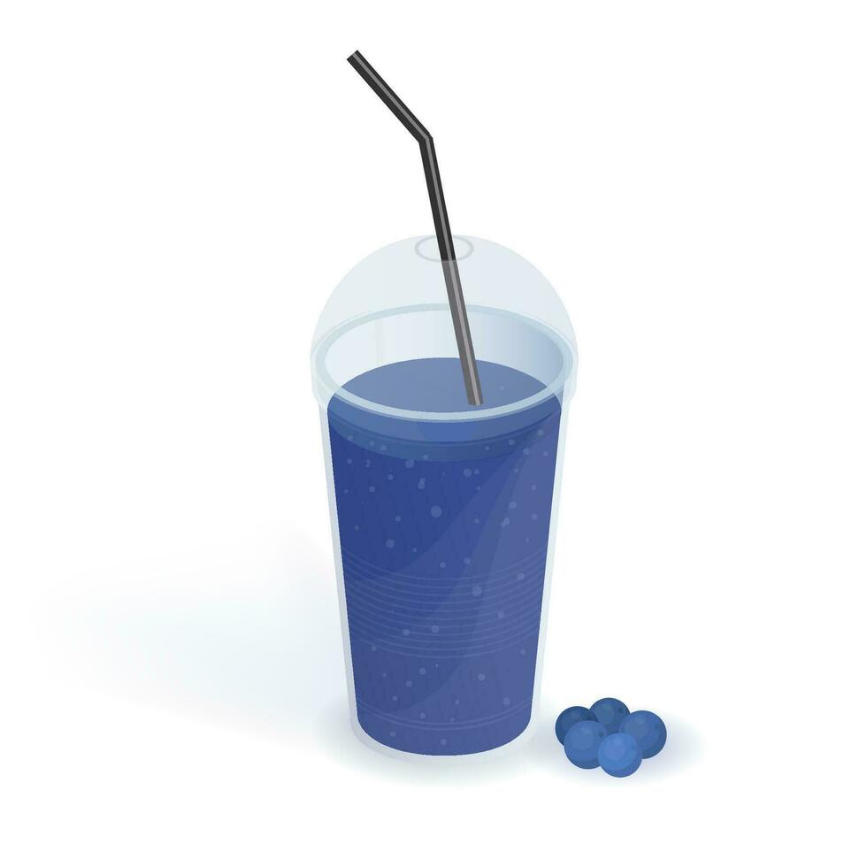 trinken im transparent Plastik Tasse mit Deckel und Stroh. Smoothie mit Blaubeere. Getränk, realistisch Vektor Illustration auf Weiß Hintergrund.