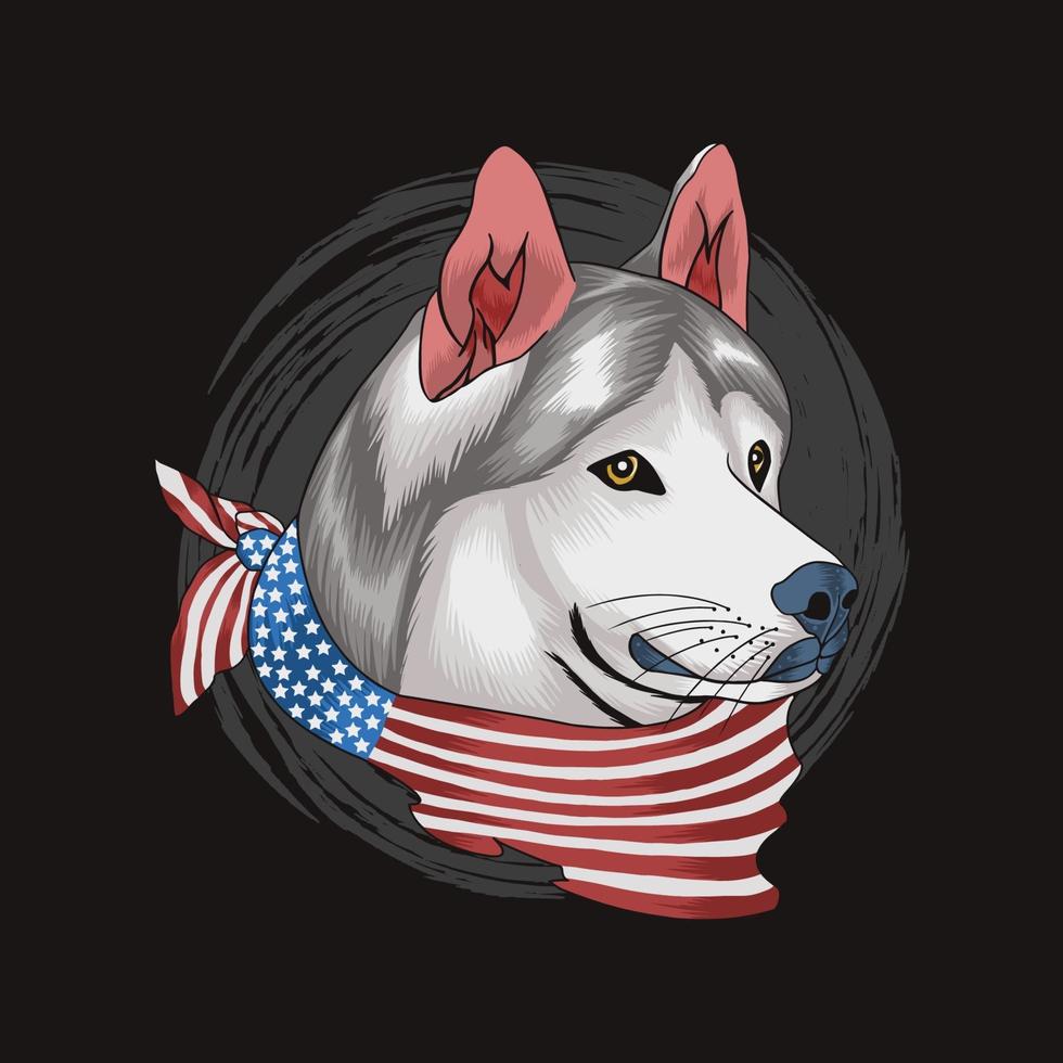 Der Siberian Husky trägt einen amerikanischen Schal Premium-Vektor vektor