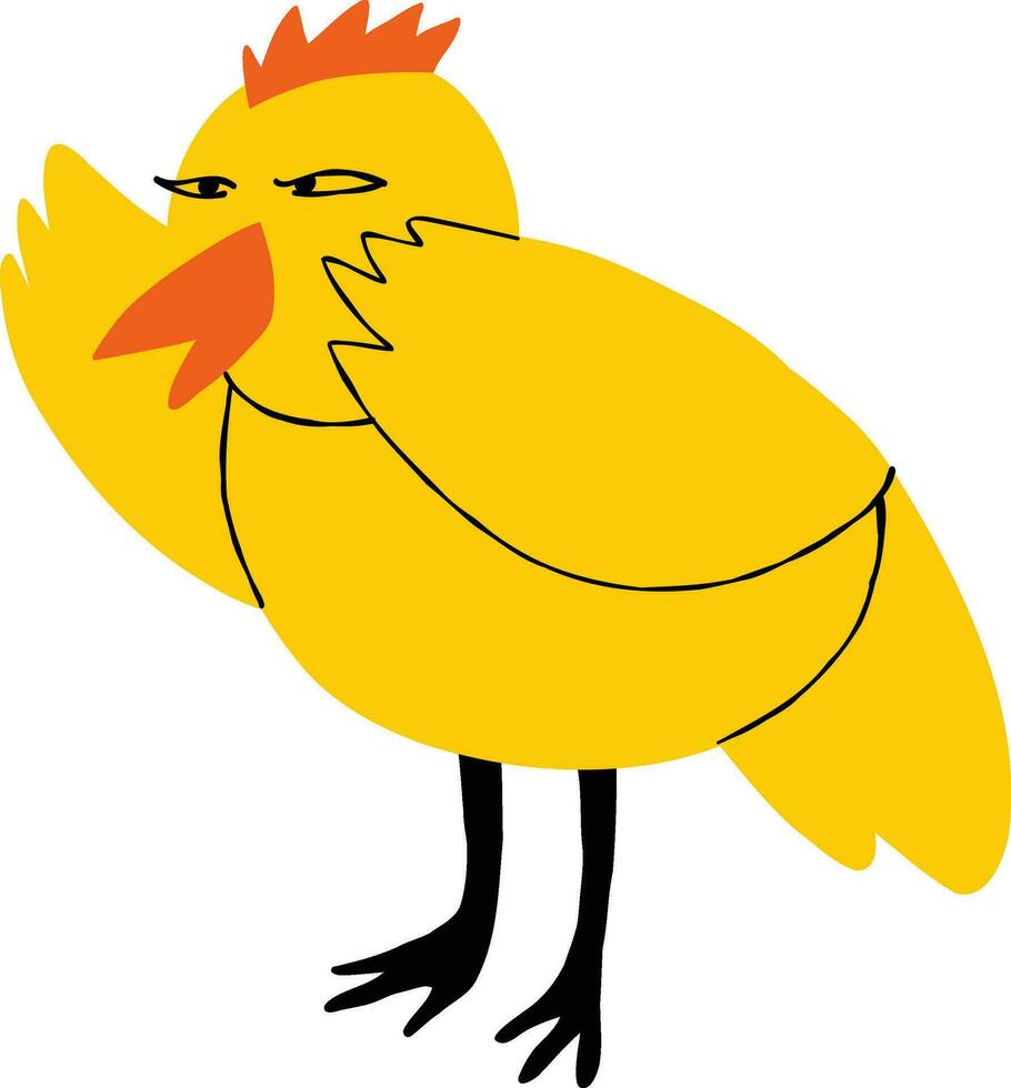 Häftigt gul kyckling karaktär. knäppa komisk fågel karaktär illustration vektor