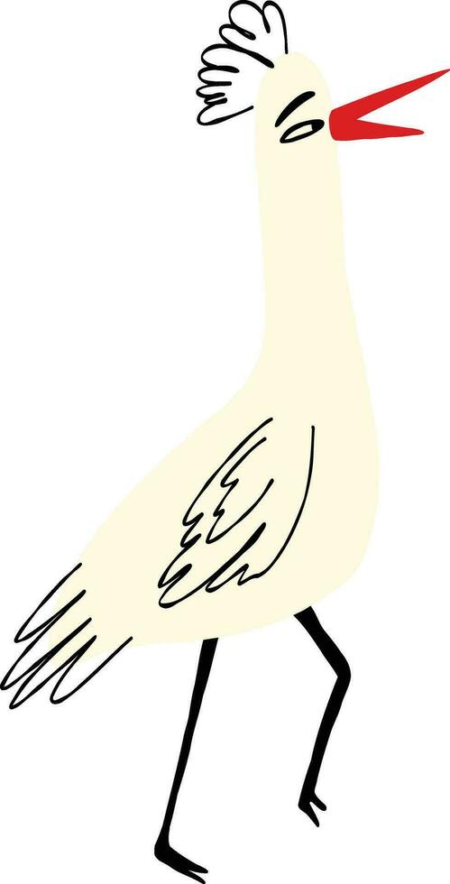 Comic schön Storch Vogel. modern Hand gezeichnet Karikatur Illustration im Gekritzel Stil vektor