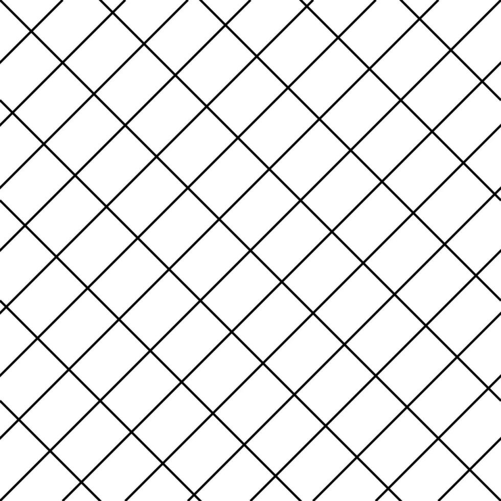 diagonal korsa linje rutnät sömlös mönster. geometrisk diamant textur. svart diagonal linje maska på vit bakgrund. minimal vadderad tyg. metallisk trådar staket mönster. vektor illustration.