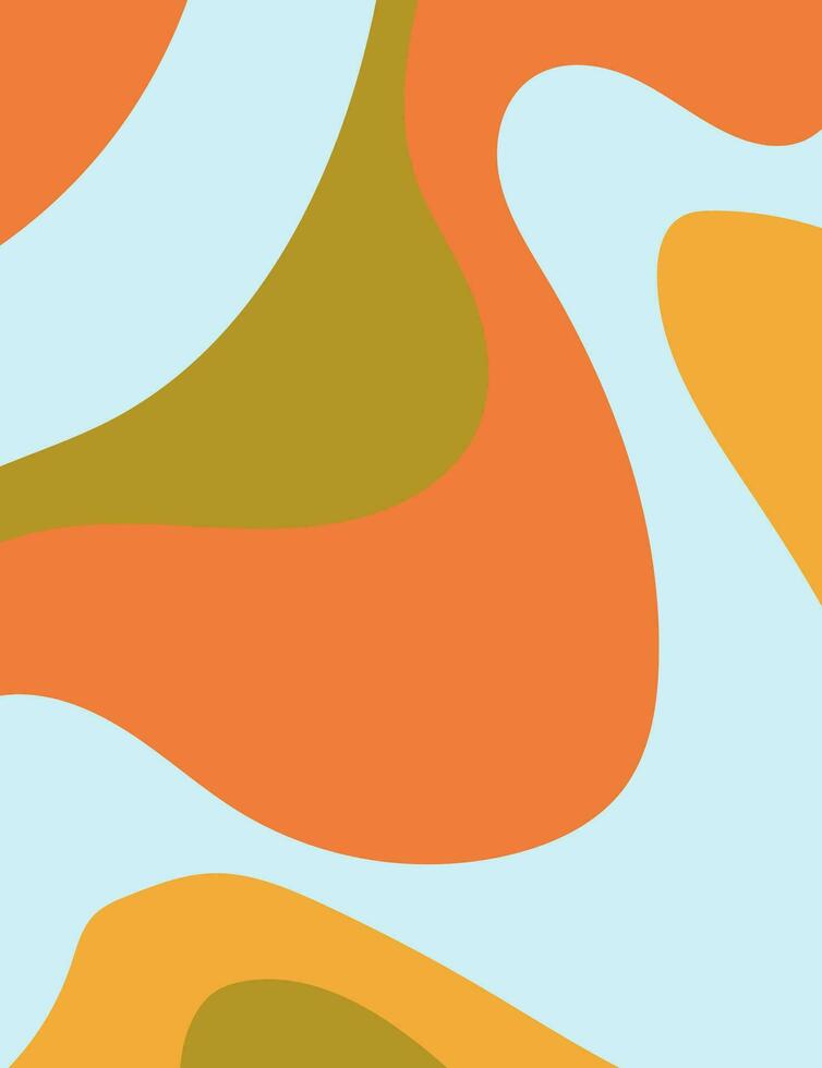 groovig Hippie 70er Jahre 60er Jahre retro wellig Muster. abstrakt Strudel psychedelisch Hintergrund im modisch minimal Stil. Vektor Illustration im hell warm Gelb, Licht Blau, Grün, Orange Farben