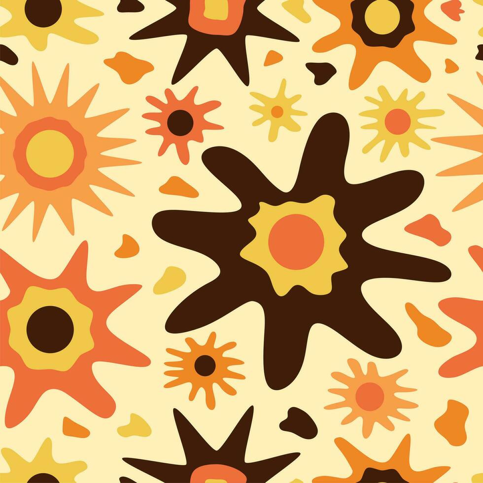 nahtlos Vektor Muster mit süß Hand gezeichnet Sonne oder Blumen. abstrakt Blumen- Textur. Spaß Design. Sommer- Thema