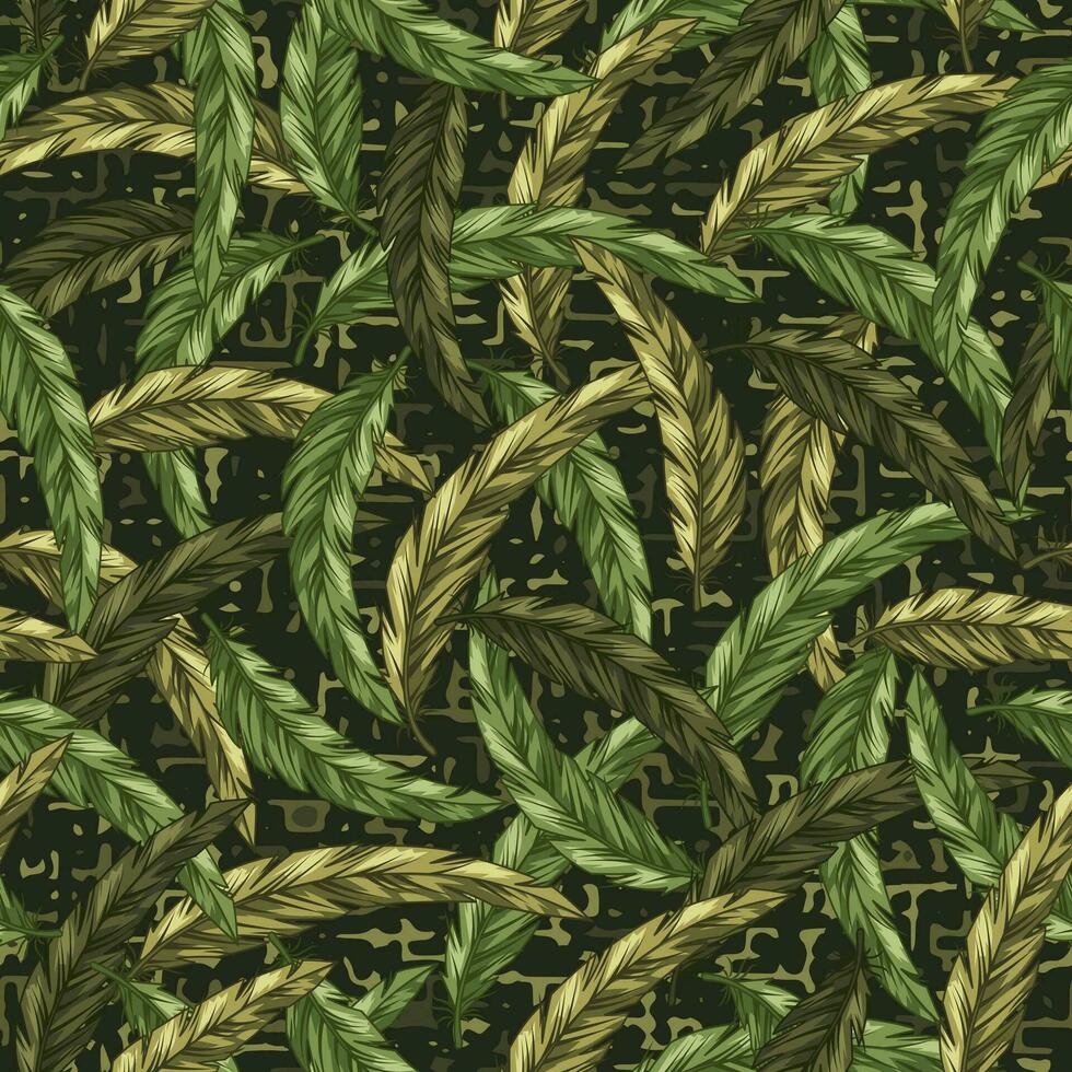 nahtlos Grün tarnen Muster mit Gefieder vektor