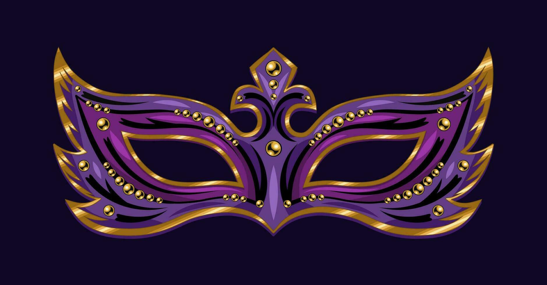Karneval lila Maske dekoriert mit Perlen, Gold. vektor