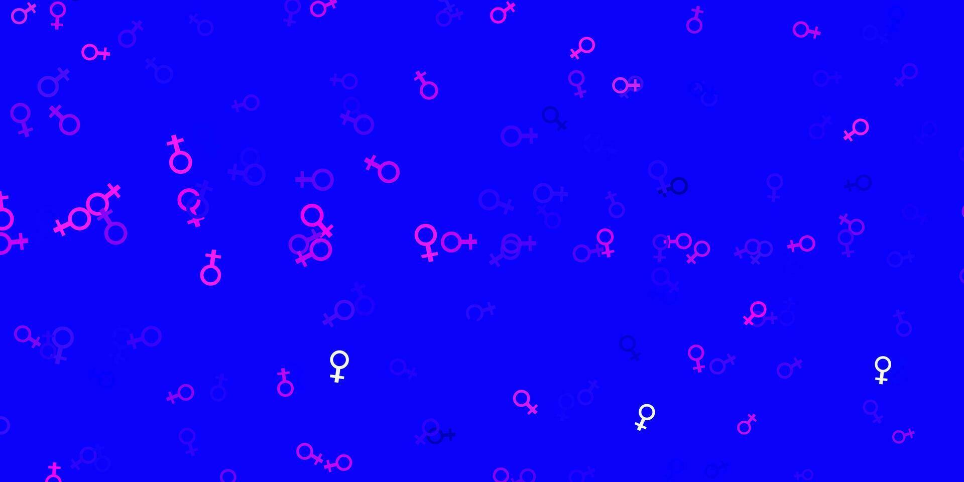 ljusrosa, blå vektorbakgrund med kvinnans kraftsymboler. vektor