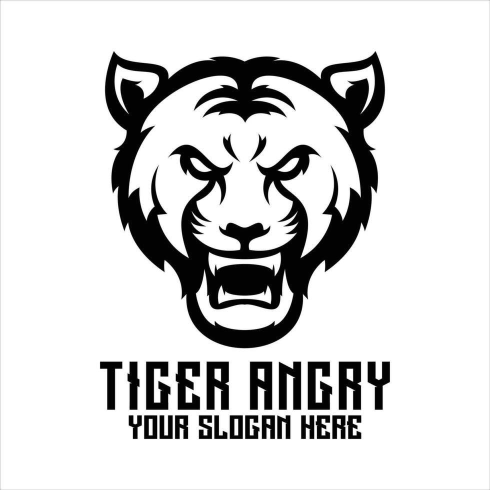 tiger huvud logotyp arg ansikte design vektor