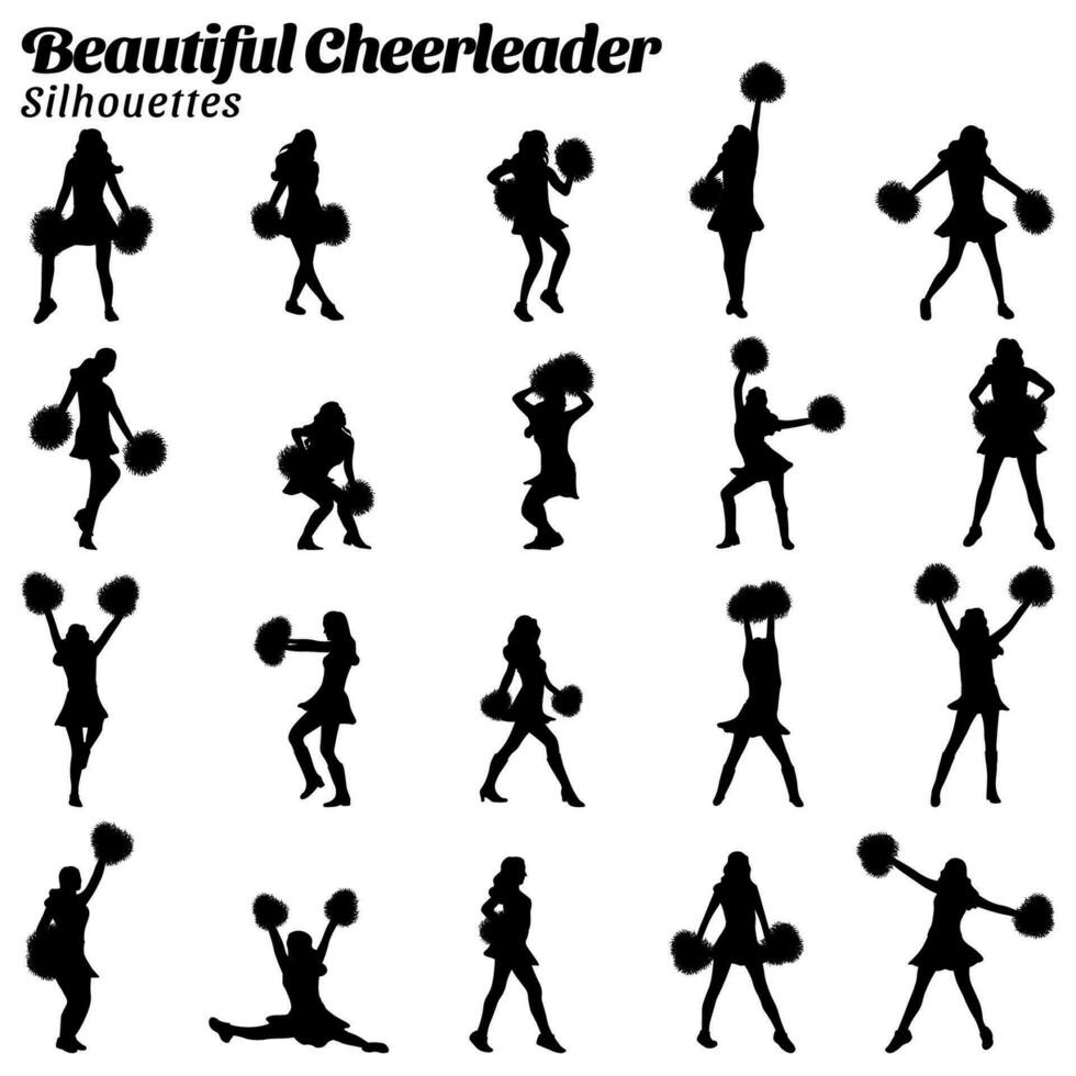 vektor illustration av cheerleaders silhuetter uppsättning
