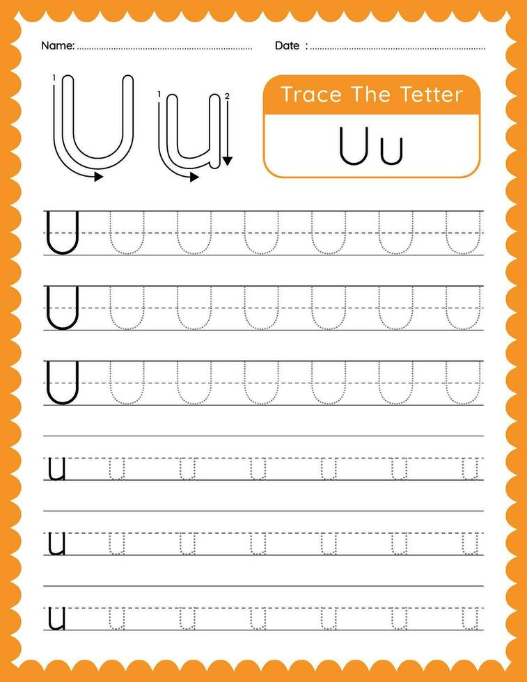alfabet brev u spår kalkylblad för barn vektor