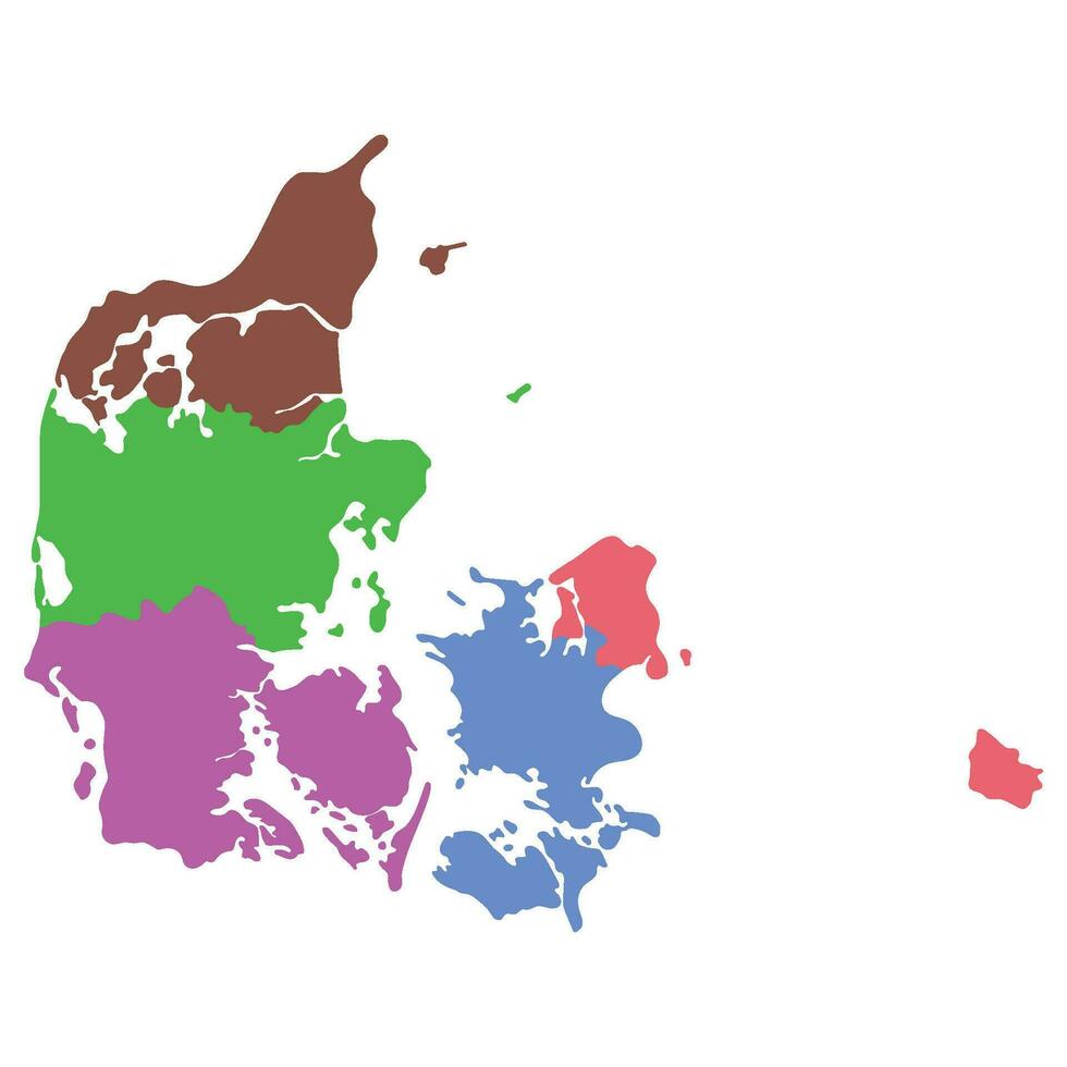 Danmark Karta med huvud regioner. Karta av Danmark vektor