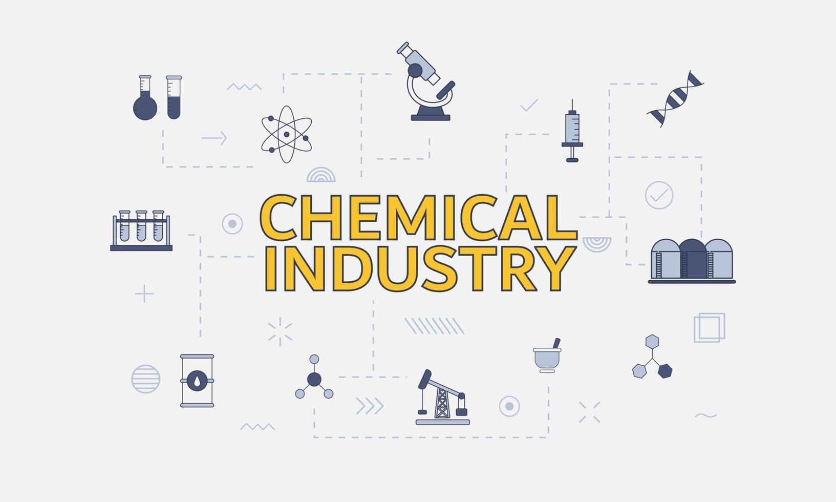 Konzept der chemischen Industrie mit Symbolsatz mit großem Wort vektor