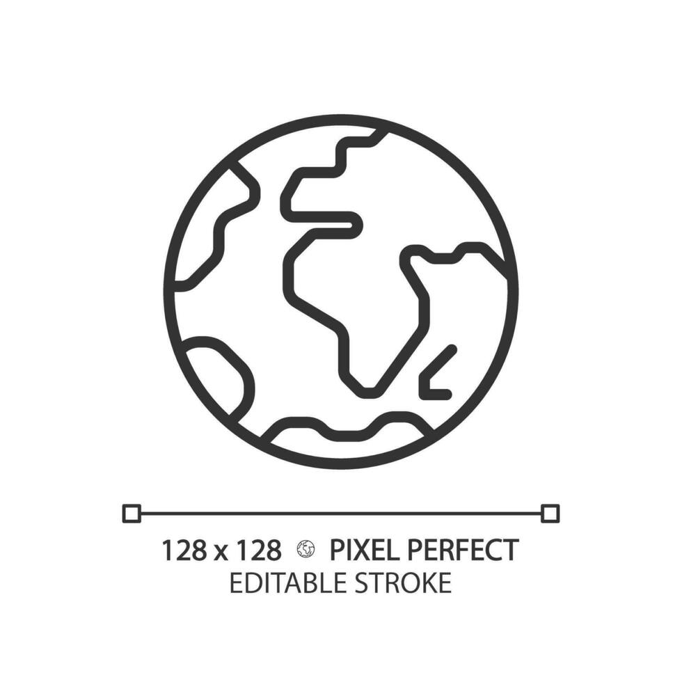 Erde Planet Pixel perfekt linear Symbol. Umwelt Wissenschaft. natürlich Ressourcen. Klima ändern. Welt Reise. dünn Linie Illustration. Kontur Symbol. Vektor Gliederung Zeichnung. editierbar Schlaganfall