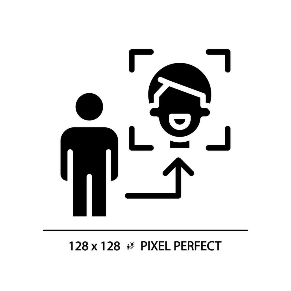 2d Pixel perfekt Glyphe Stil Gesicht Anerkennung Symbol, isoliert Vektor, Silhouette Illustration Darstellen vr, ar und Herr. vektor