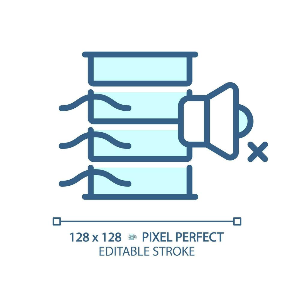 2d Pixel perfekt editierbar akustisch Lamellen Blau Symbol, isoliert Vektor, Schalldämmung dünn Linie Illustration. vektor