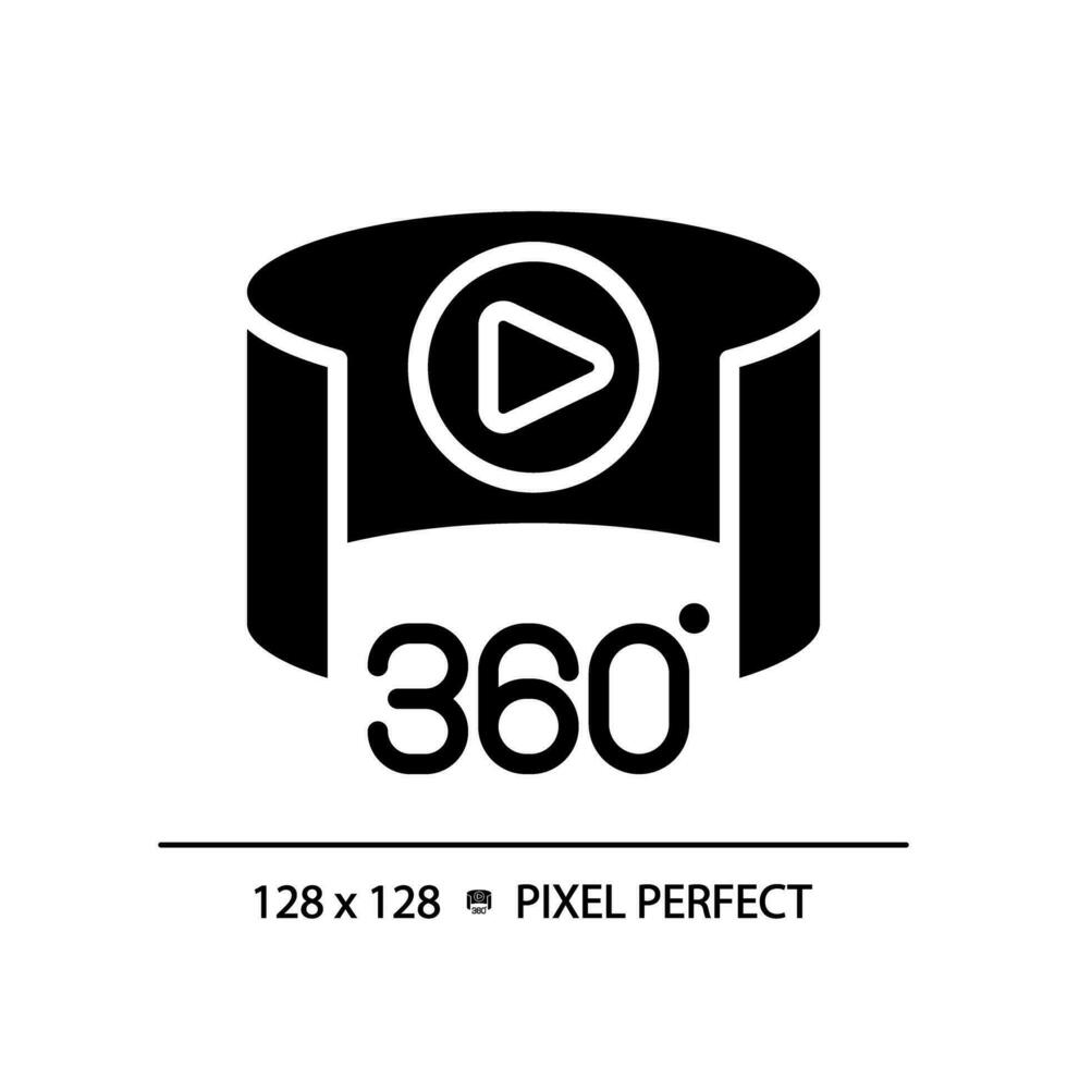 2d Pixel perfekt Glyphe Stil 360 Grad Symbol, isoliert Vektor, Silhouette Illustration Darstellen vr, ar und Herr. vektor