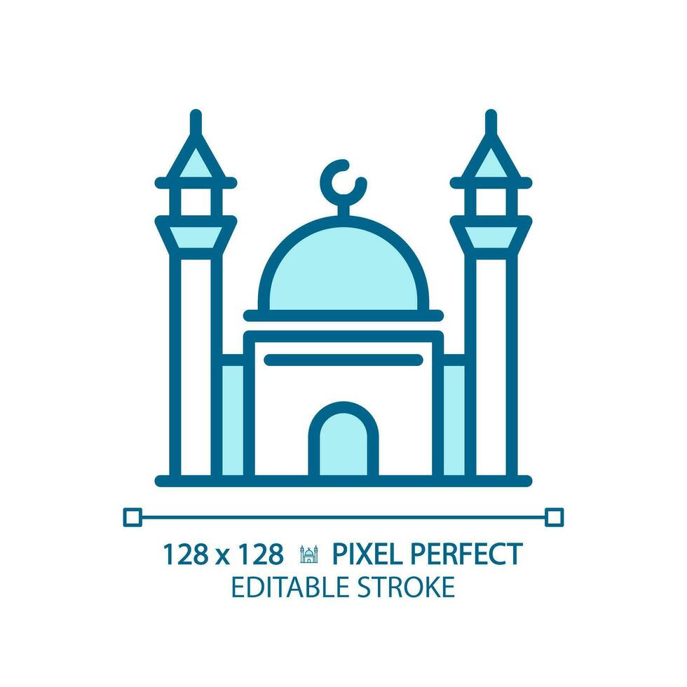 2d Pixel perfekt editierbar Blau Moschee Symbol, isoliert Vektor, Gebäude dünn Linie Illustration. vektor