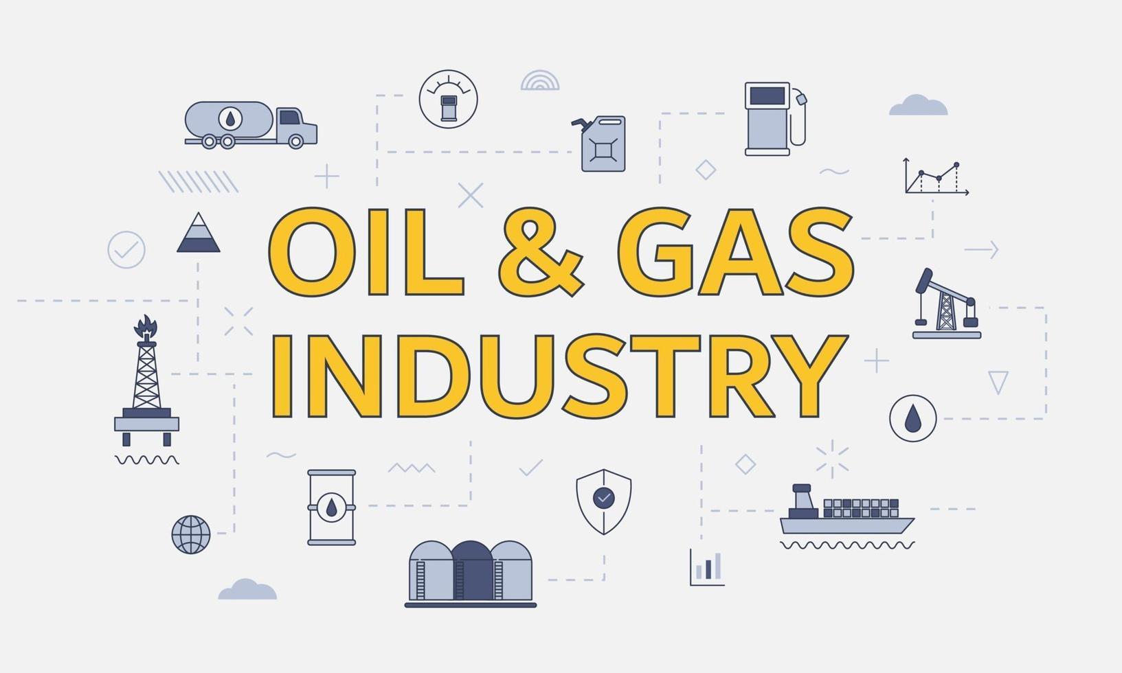 Konzept der Öl- und Gasindustrie mit Symbolsatz mit großem Wort vektor