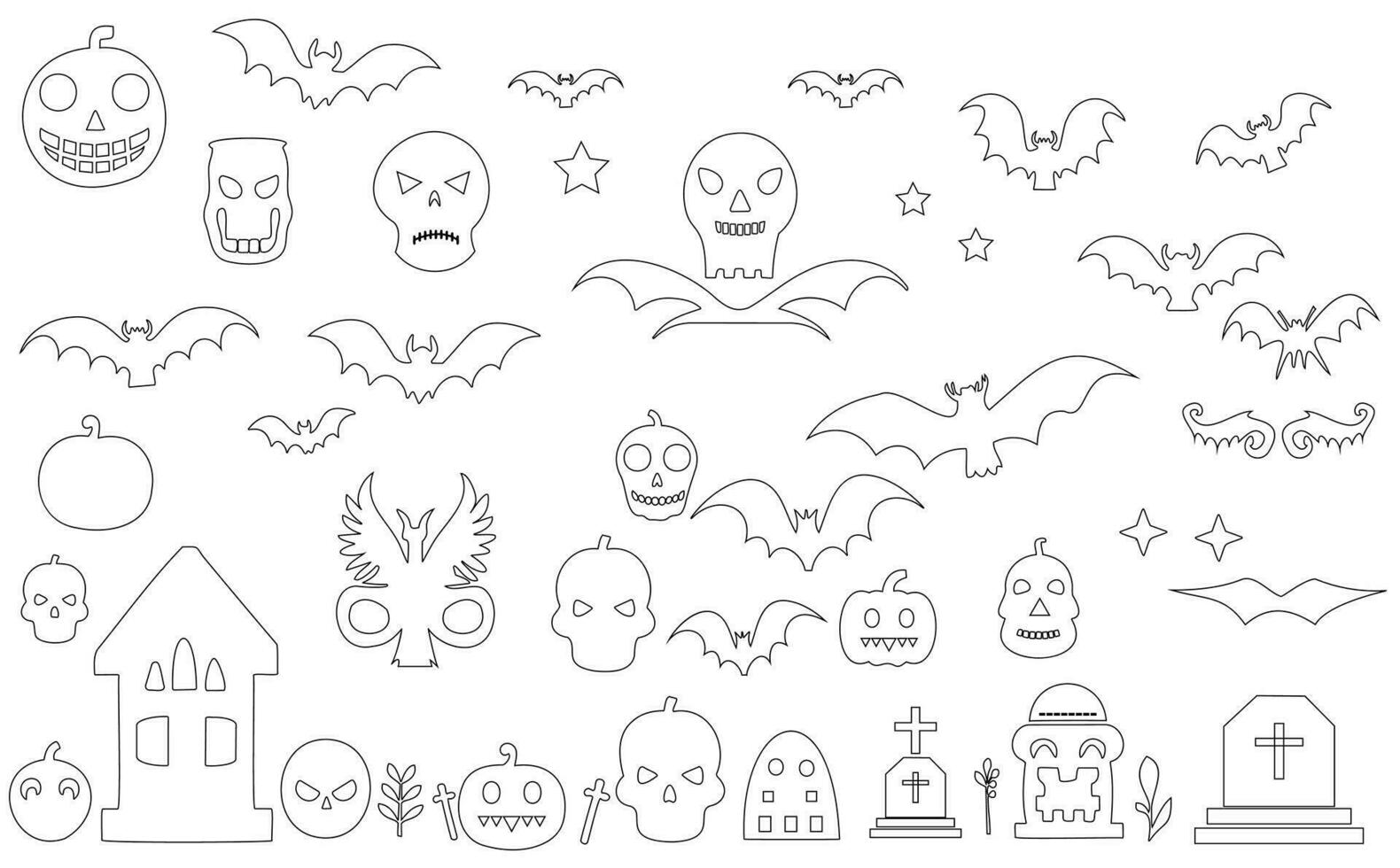 Sammlung von Umrisse glücklich Halloween Silhouetten, Kürbis, Schläger, Bäume vektor