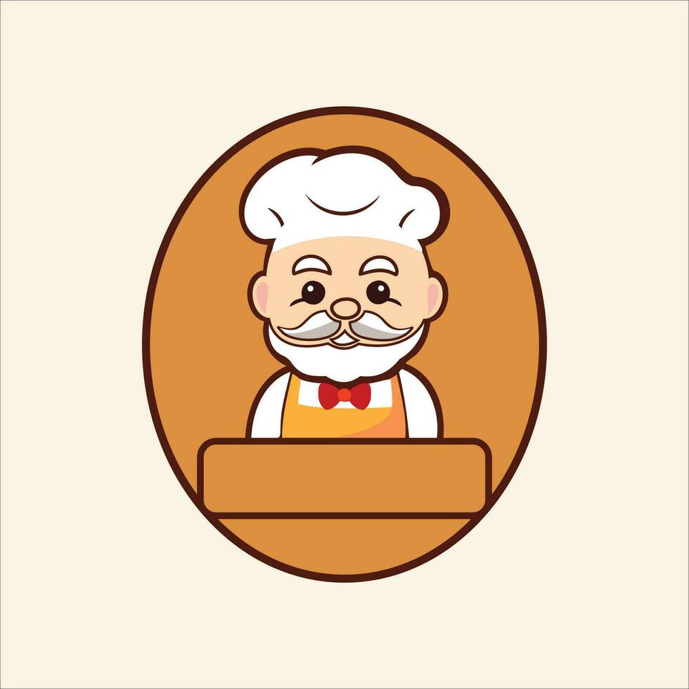 glücklich und lächelnd Onkel ein Karikatur Vektor von Koch mit ein Weiß Hut und Uniform