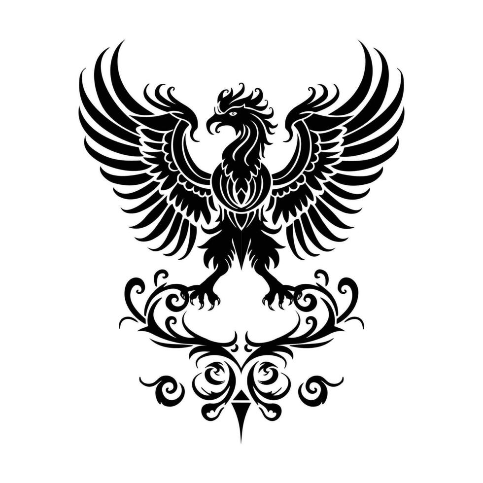 symmetri av vingar Örn silhuett isolerat på vit bakgrund tatuering eller skriva ut design vektor