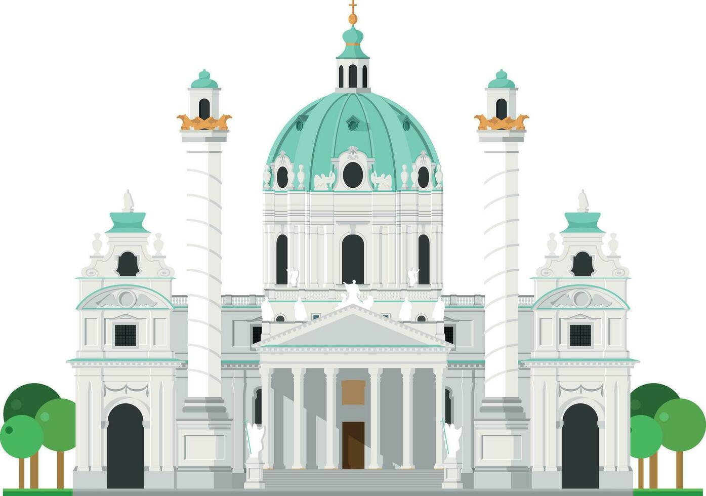 st. charles kyrka, Wien, Österrike. isolerat på vit bakgrund vektor illustration.