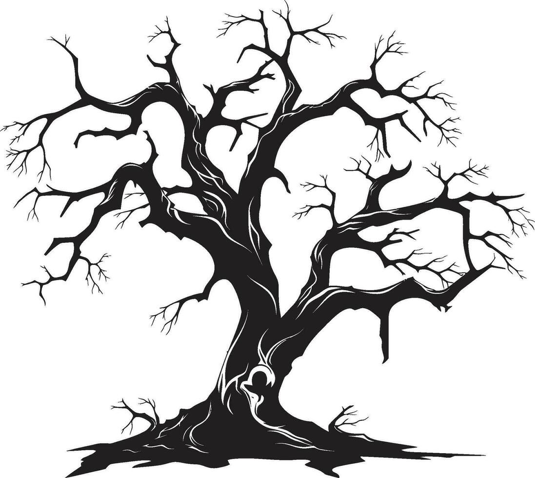 evig förfall svart vektor artisteri av en död- träd vissnade skuggor svartvit skildring av en livlös träd