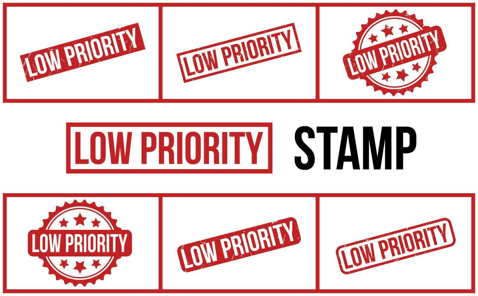 niedrig Priorität Gummi Grunge Briefmarke einstellen Vektor