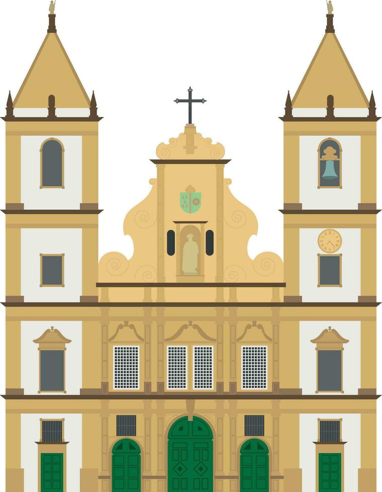 san francisco kyrka, salvador de Bahia, Brasilien. isolerat på vit bakgrund vektor illustration.