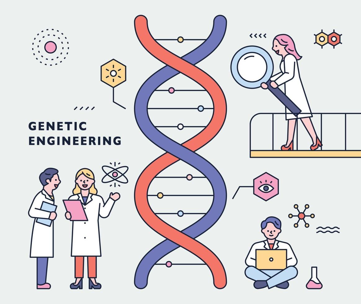 Wissenschaftler arbeiten an einer riesigen Genschleife. vektor