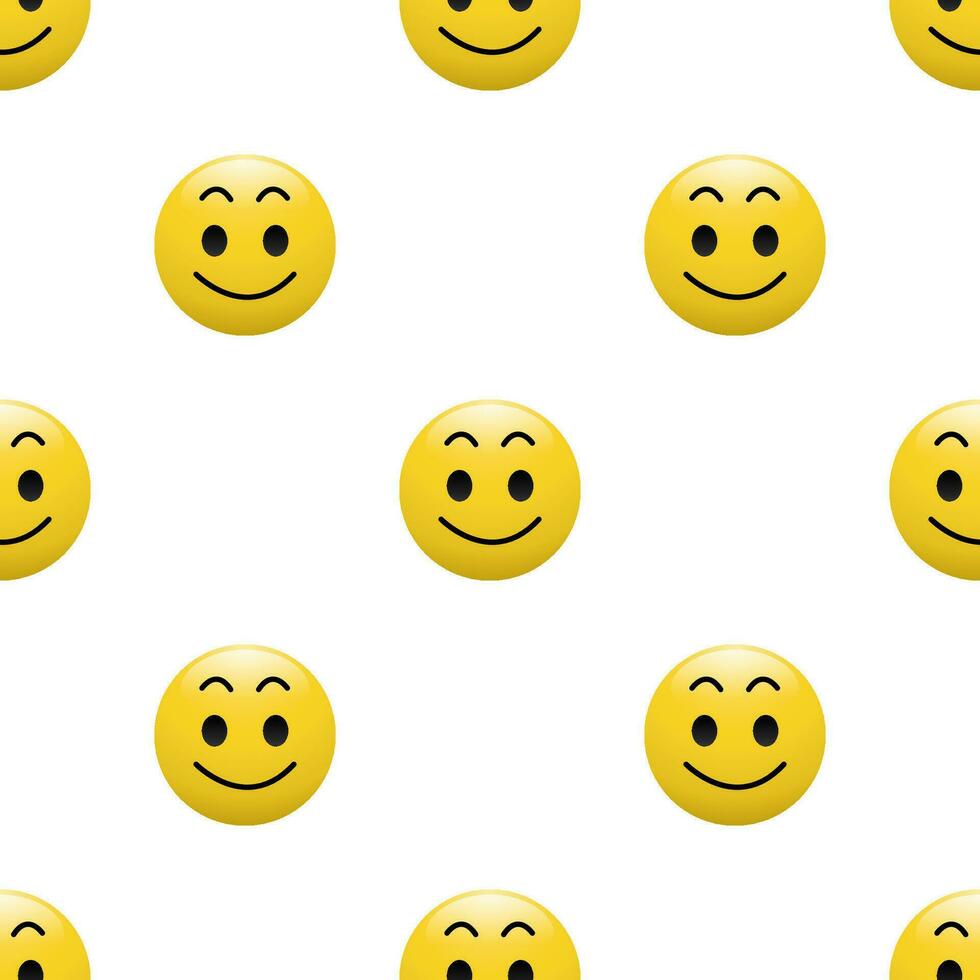 Gelb Kopf Emoticon Symbol mit Gesichts- Ausdrücke, nahtlos Muster auf Weiß Hintergrund. vektor