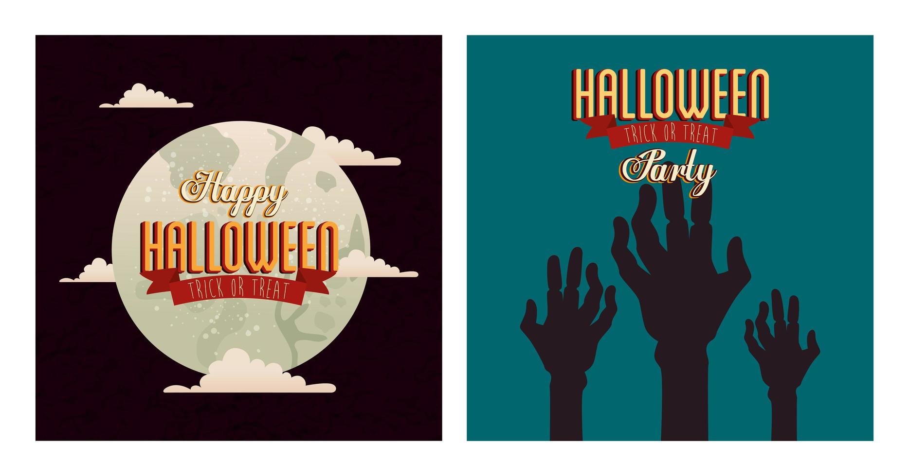 Set von Poster Halloween mit Händen Zombie und Mond vektor