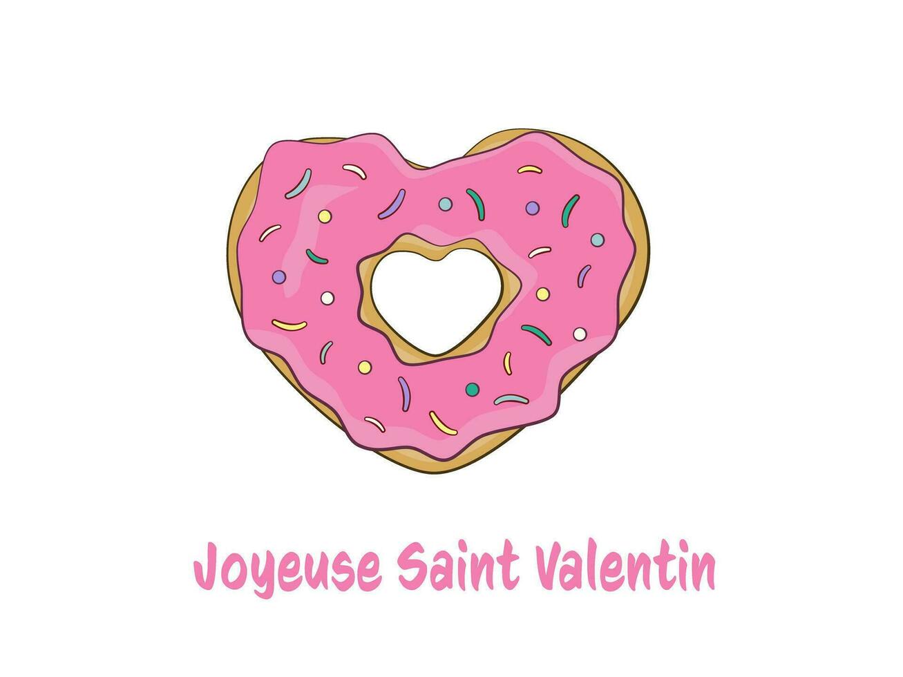 Lycklig hjärtans dag text i franska - joyeuse helgon valentin - med hjärtformade munk. hälsning kort begrepp vektor