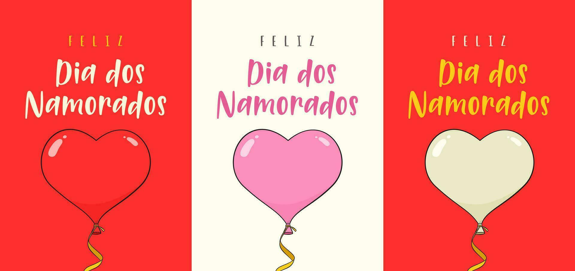 glücklich Valentinstag Tag Beschriftung im Portugiesisch - - feliz dia DOS namorado. drei Karte Vorlagen vektor