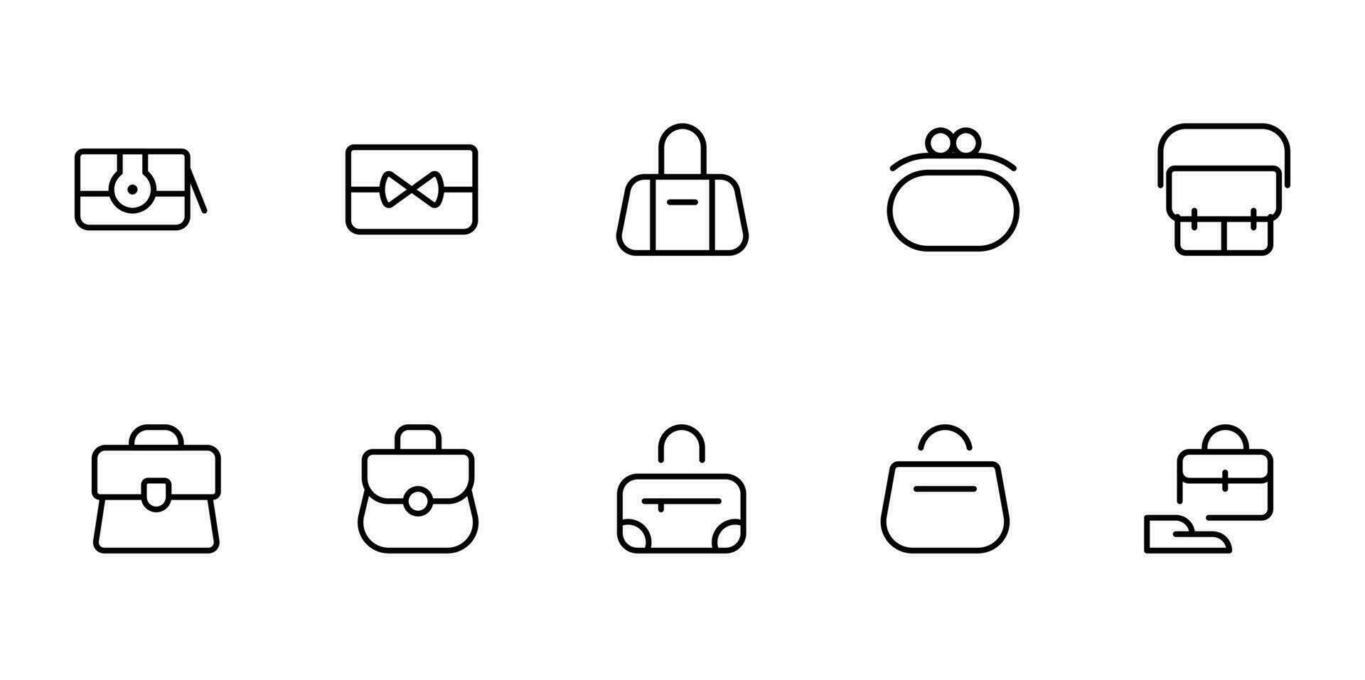 kvinna väska ikoner tycka om påse, handväska, handväskor, koppling, väskor, luffare, läder, mode relaterad ikon redigerbar stroke linje ikoner och lämplig för webb sida, mobil app, ui, ux design. vektor