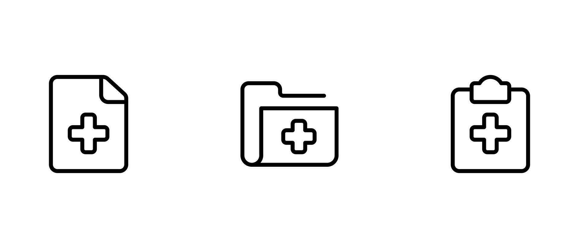 medicinsk fil ikoner, vektor uppsättning design med redigerbar stroke. linje, fast, platt linje, tunn stil och lämplig för webb sida, mobil app, ui, ux design.