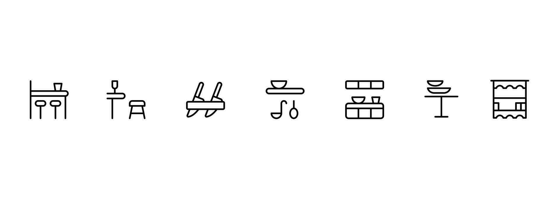 kök relaterad ikon vektor uppsättning design med redigerbar stroke. linje, fast, platt linje, tunn stil och lämplig för webb sida, mobil app, ui, ux design.