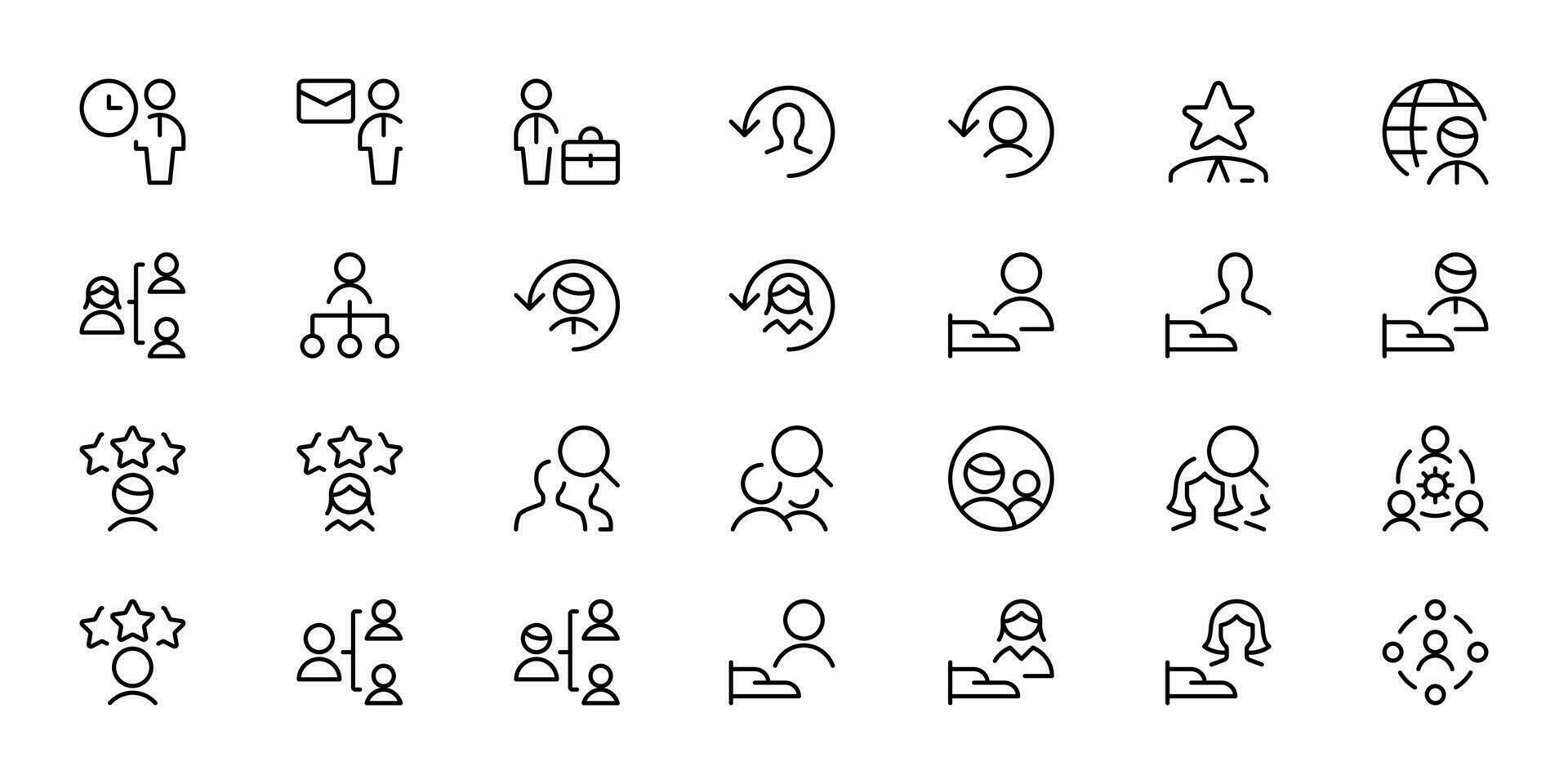 Mensch Ressourcen Symbole, Geschäft Menschen, Büro Verwaltung - - dünn Linie Netz Symbol Satz. Gliederung Symbole Sammlung. einfach Vektor Illustration. können Sein benutzt zum Netz, Logo, ui, ux, App.
