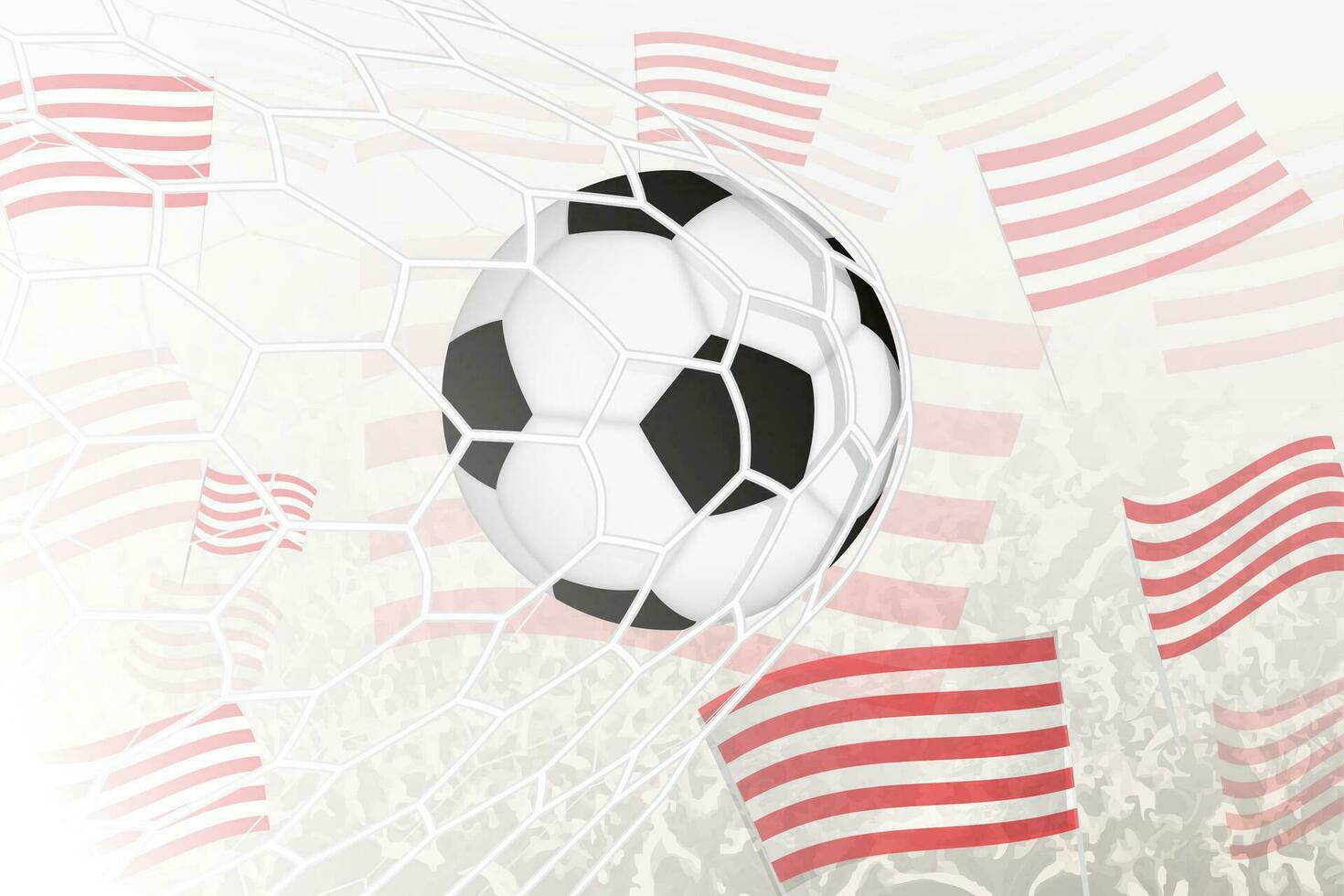 fotboll boll i de netto med de röd och vit fotboll klubb flagga på bakgrund. vektor