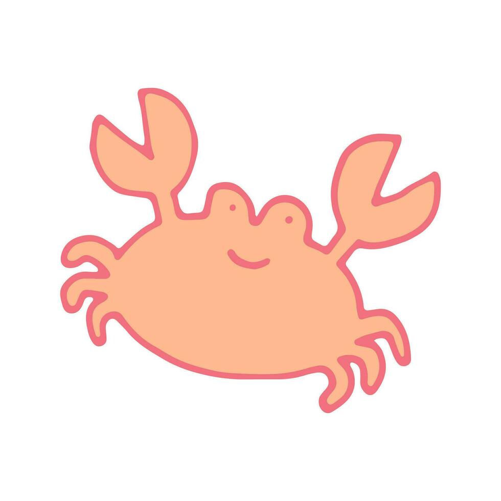 süß lächelnd Krabbe Gekritzel Karikatur Hand gezeichnet Illustration, bunt editierbar Krebstiere Kreatur Charakter vektor