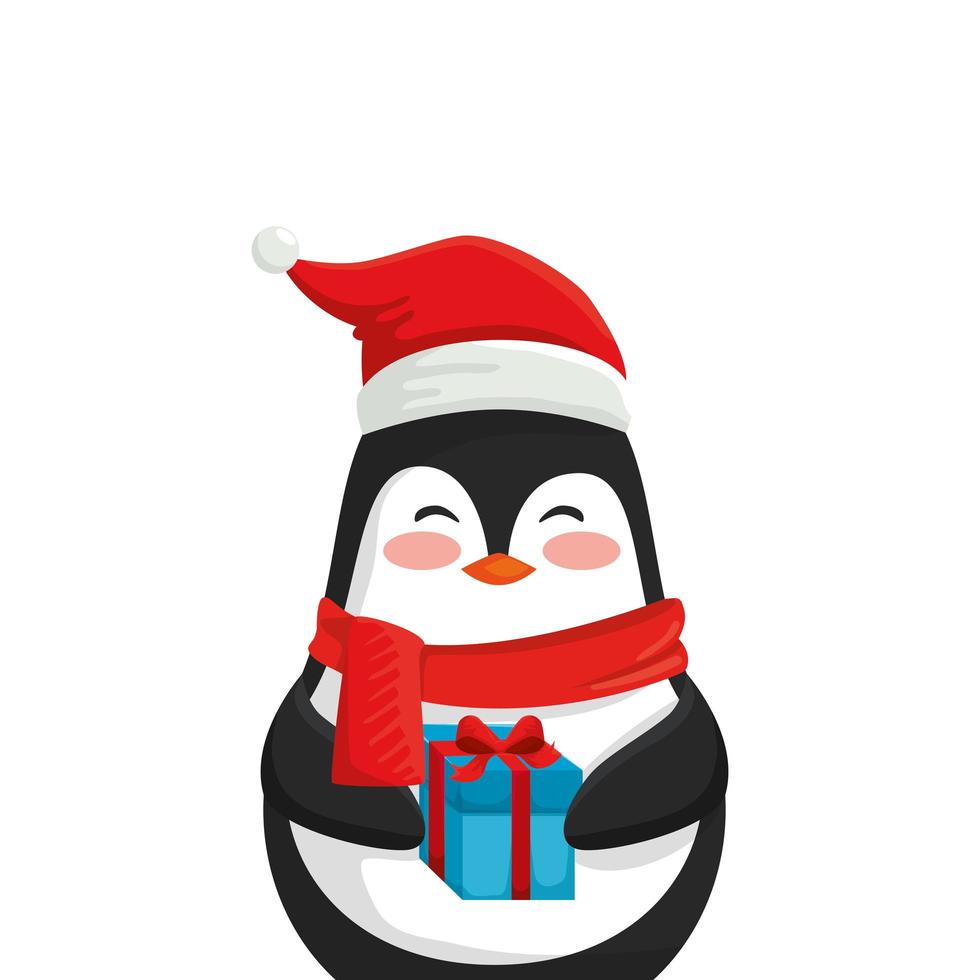 pingvinkaraktär god jul med presentask vektor