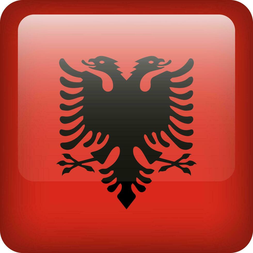3d Vektor Albanien Flagge glänzend Taste. albanisch National Emblem. Platz Symbol mit Flagge von Albanien