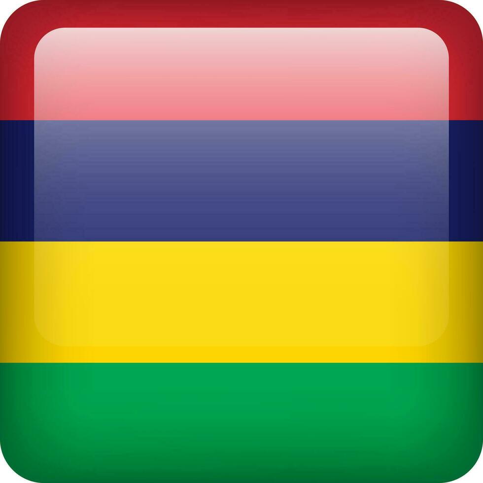 3d vektor mauritius flagga glansig knapp. mauritius nationell emblem. fyrkant ikon med flagga av mauritius