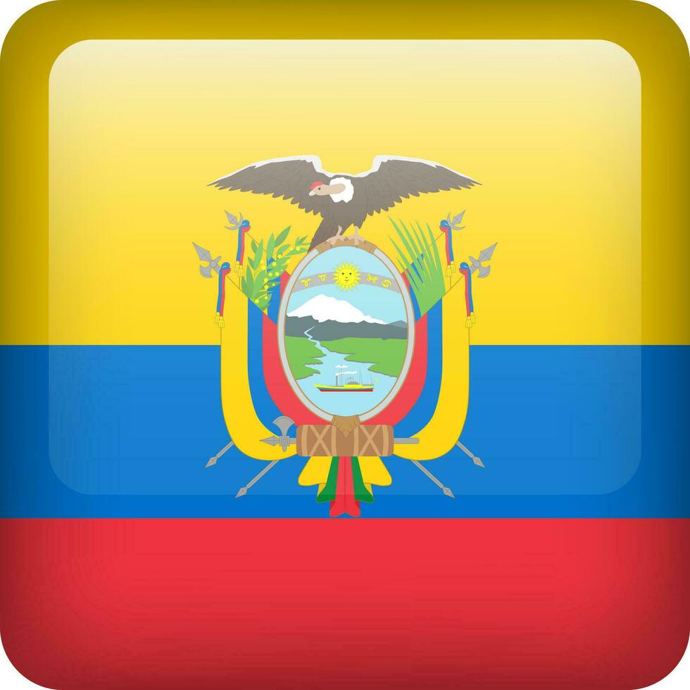 3d vektor ecuador flagga glansig knapp. ecuadorian nationell emblem. fyrkant ikon med flagga av ecuador