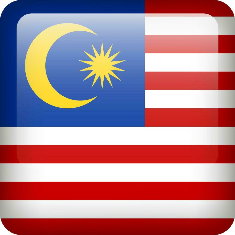 malaysia flagga knapp. fyrkant emblem av malaysia. vektor malaysia flagga, symbol. färger korrekt.