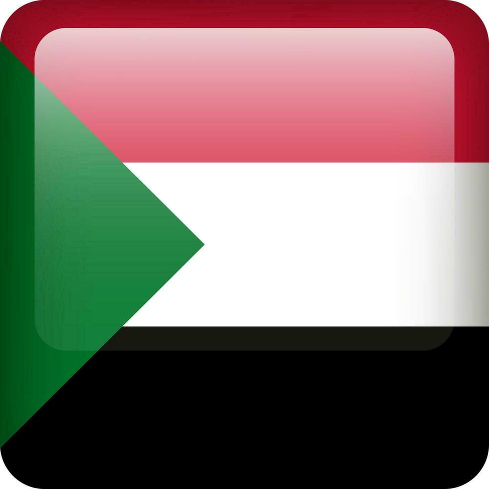 3d vektor sudan flagga glansig knapp. sudansk nationell emblem. fyrkant ikon med flagga av sudan