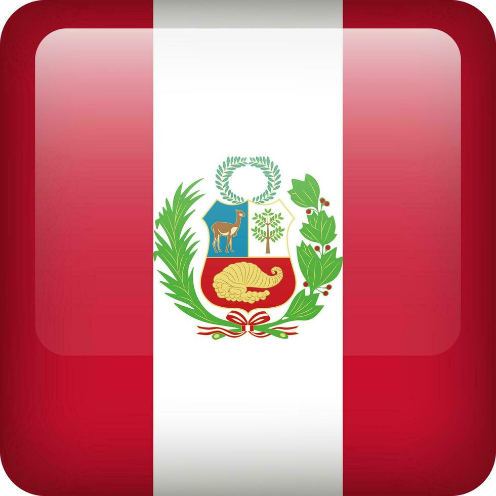 3d Vektor Peru Flagge glänzend Taste. peruanisch National Emblem. Platz Symbol mit Flagge von Peru