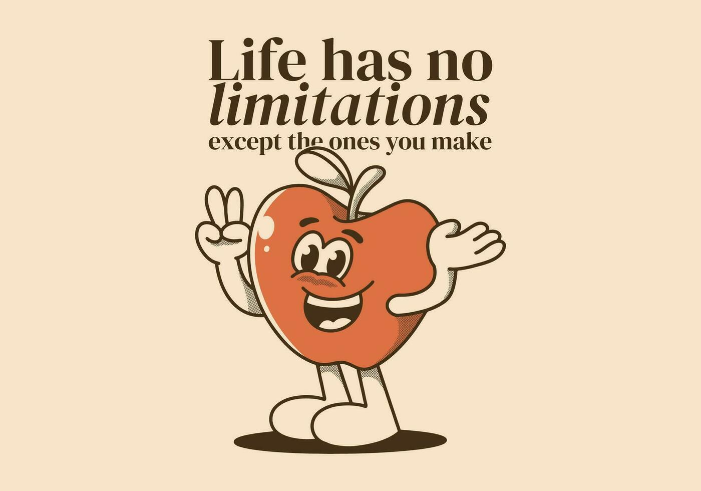 liv har Nej begränsningar, bortsett från de de du göra. maskot karaktär illustration av Lycklig äpple frukt vektor