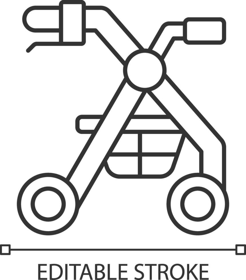 2d Pixel perfekt editierbar schwarz Rollator Symbol, isoliert Vektor, dünn Linie Illustration Darstellen medizinisch Pflege Ausrüstung. vektor